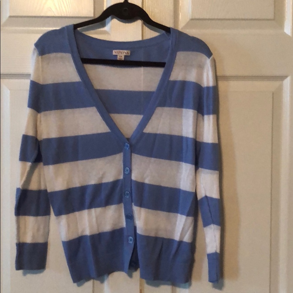 Blue white striped cardigan
